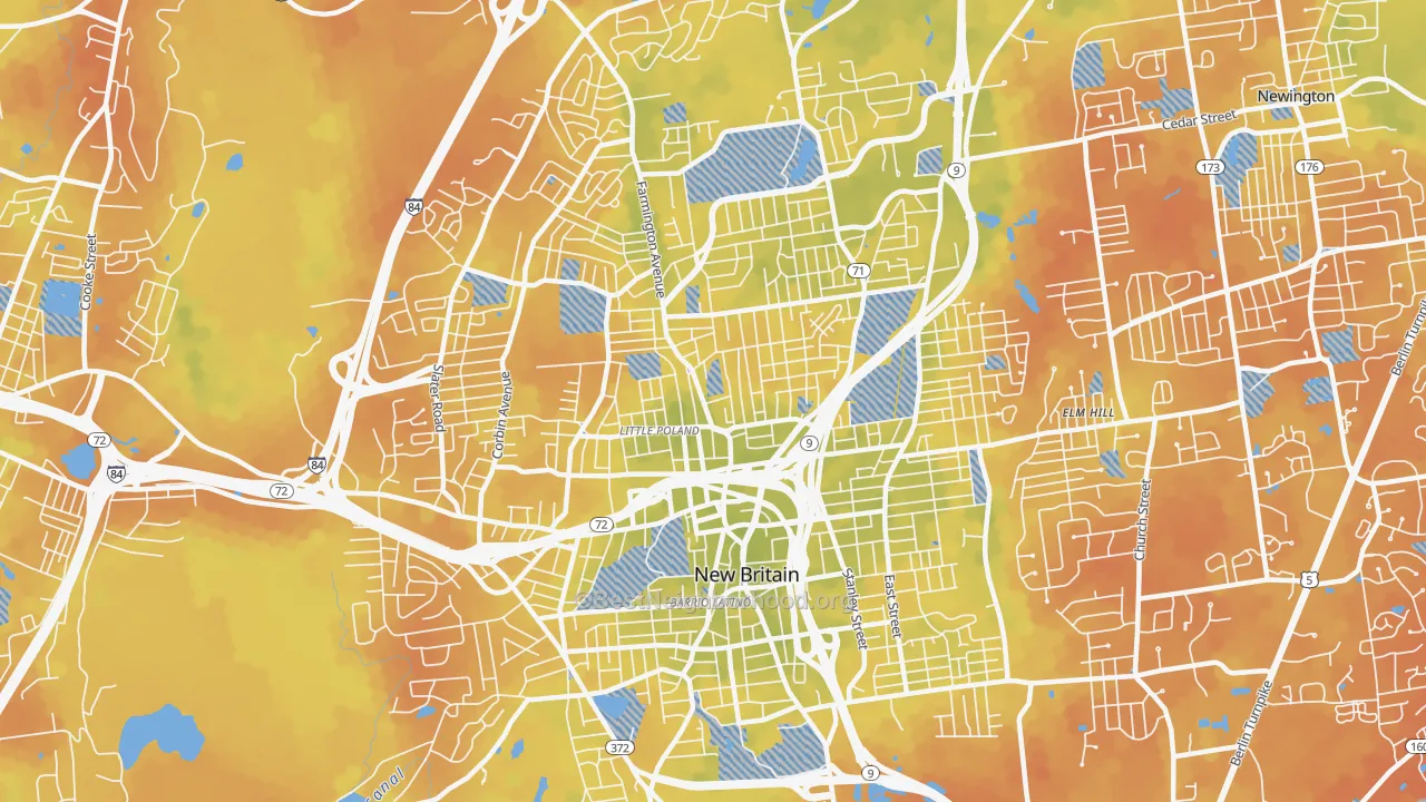 Bike Grade map of New Britain, CT