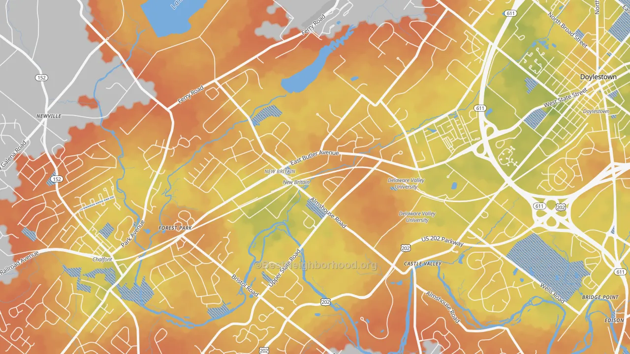Bike Grade map of New Britain, PA