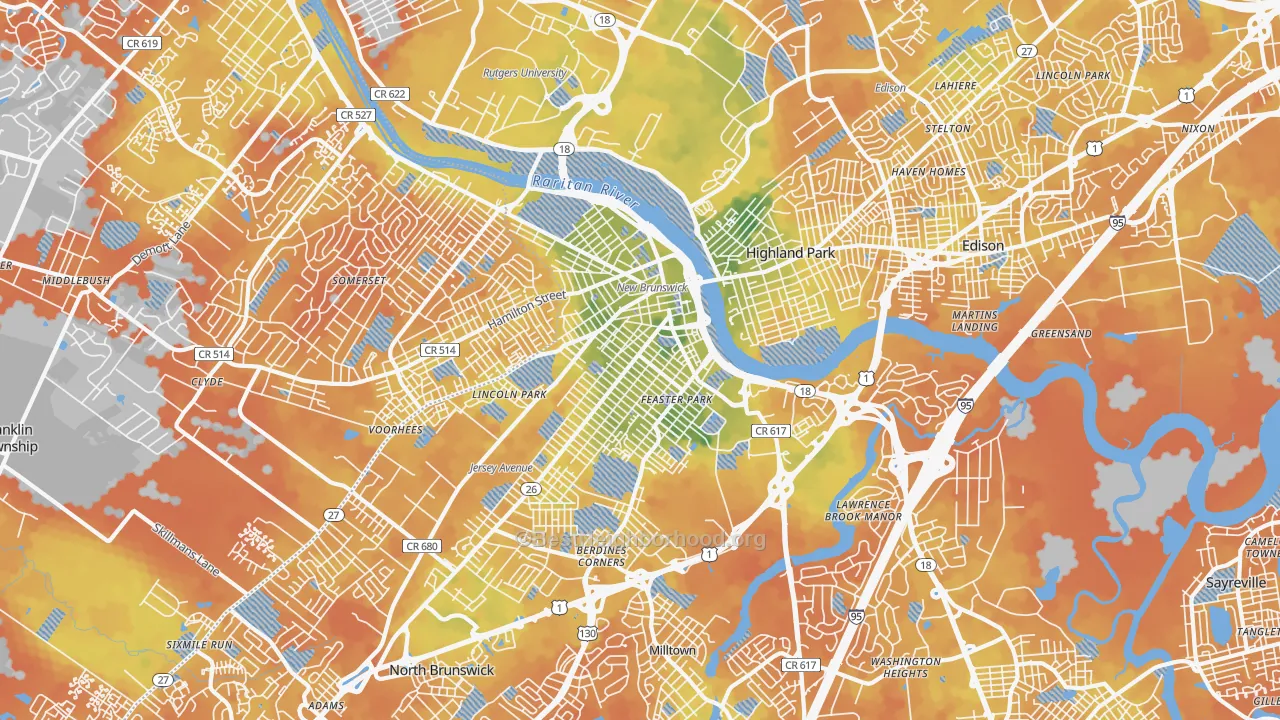 Bike Grade map of New Brunswick, NJ