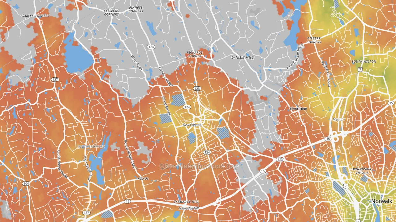 Bike Grade map of New Canaan, CT