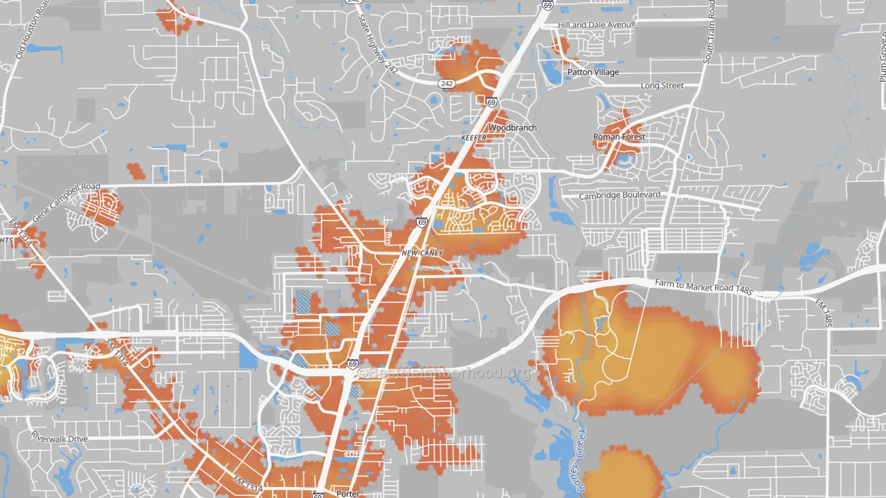 Bike Grade map of New Caney, TX