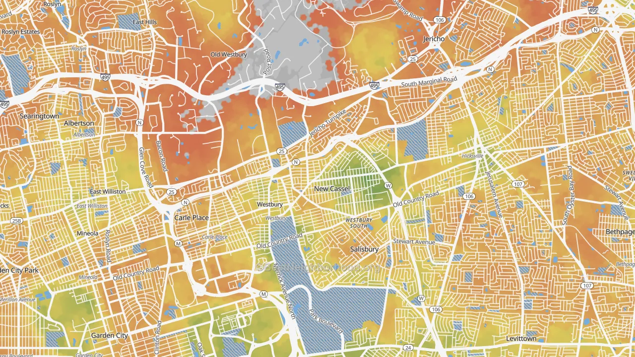 Bike Grade map of New Cassel, NY