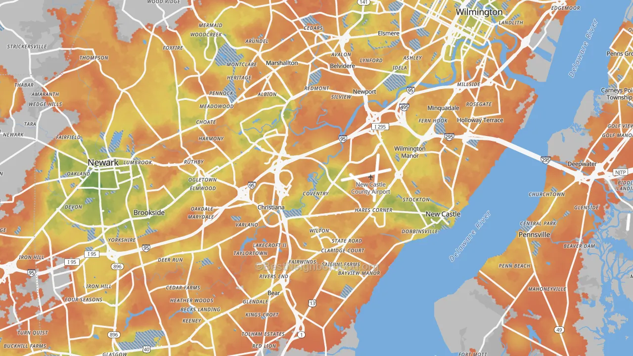 Bike Grade map of New Castle County, DE