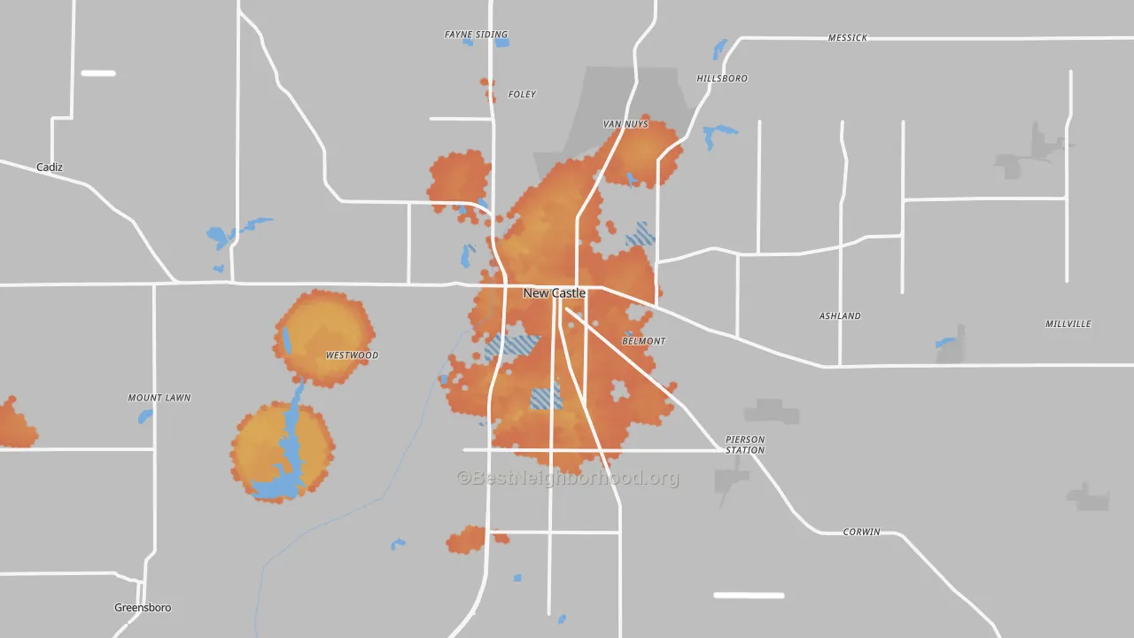 Bike Grade map of New Castle, IN
