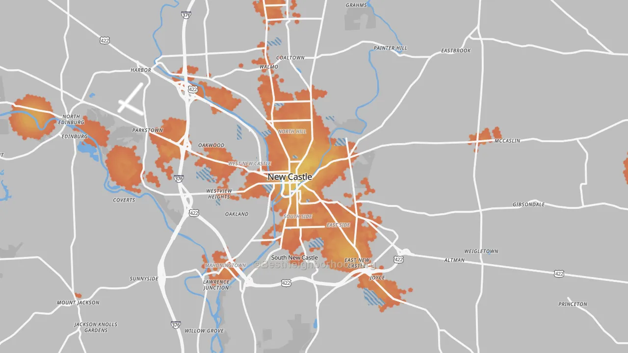 Bike Grade map of New Castle, PA