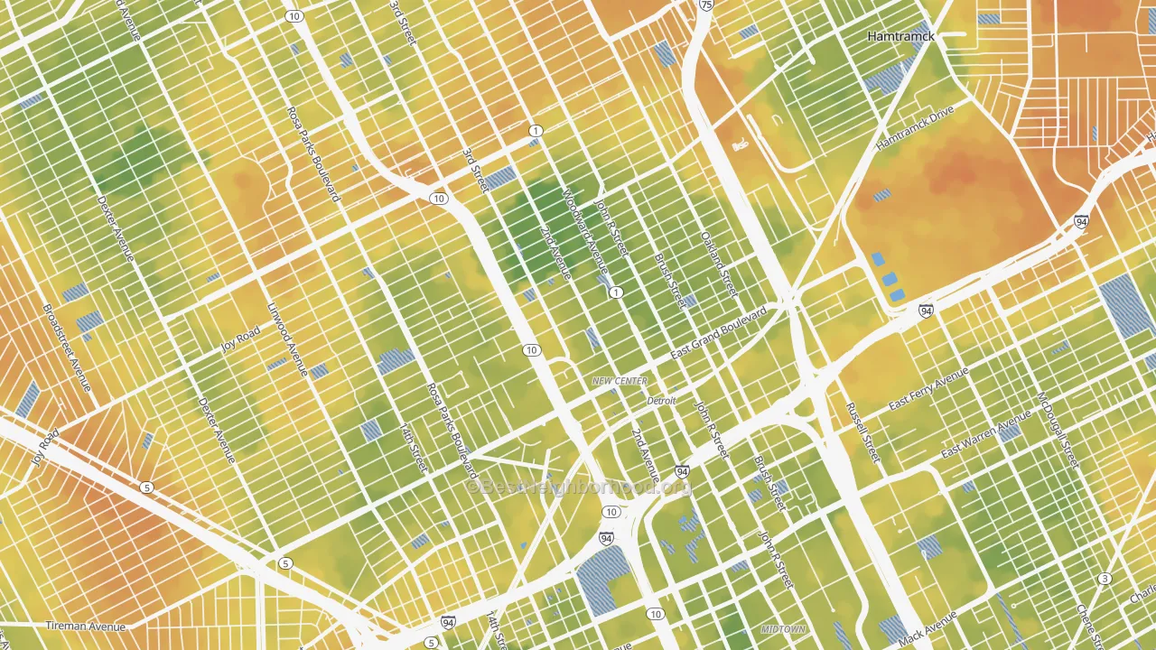 Bike Grade map of New Center, Detroit, MI