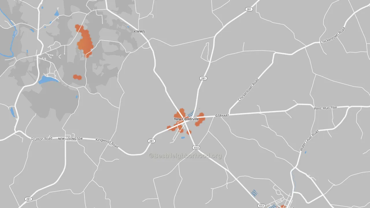 Bike Grade map of New Centerville, PA