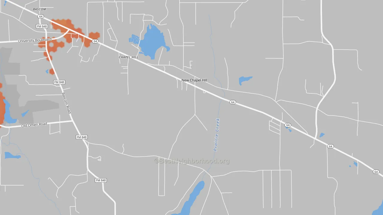 Bike Grade map of New Chapel Hill, TX