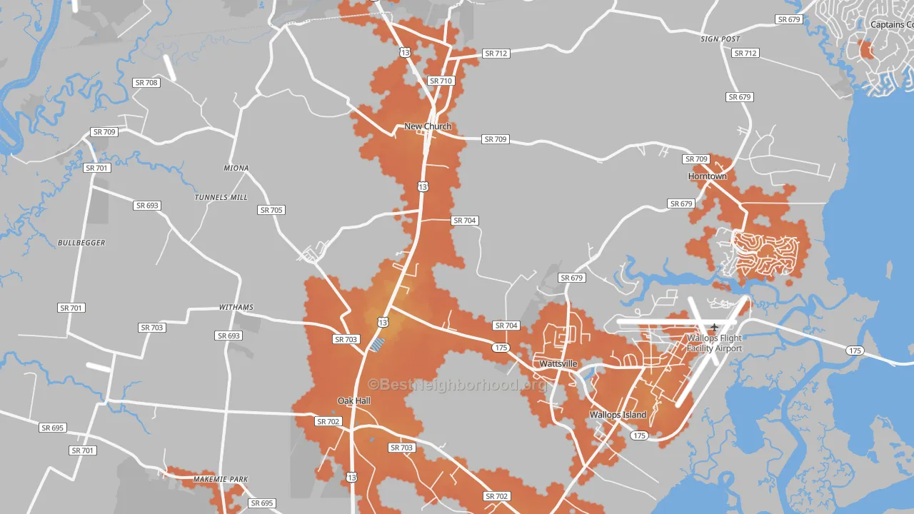 Bike Grade map of New Church, VA