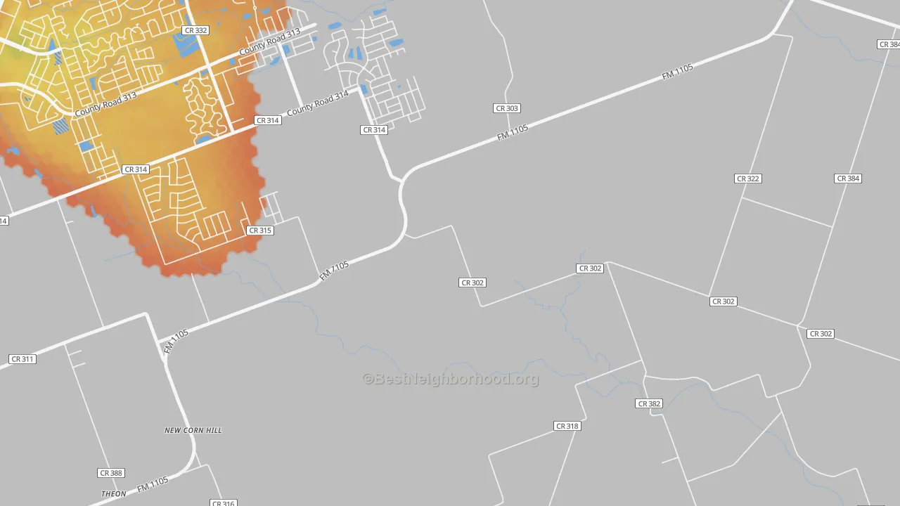 Bike Grade map of New Corn Hill, TX