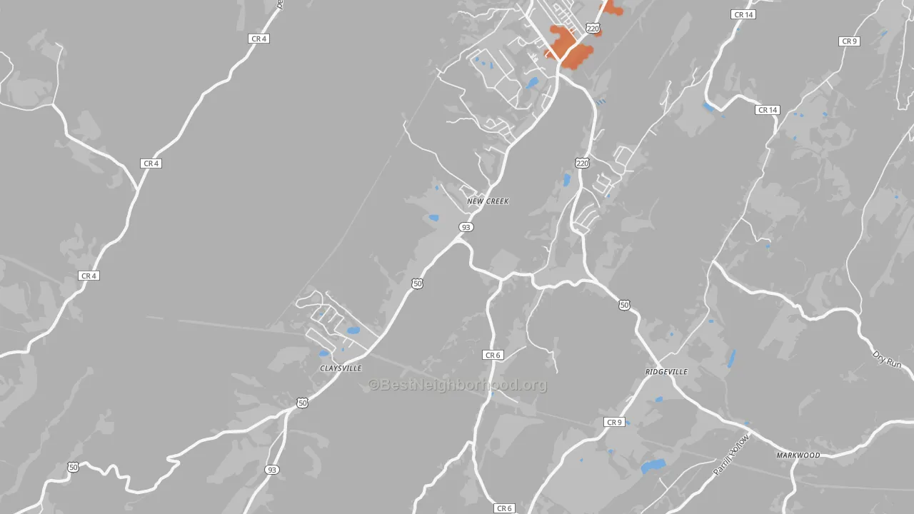 Bike Grade map of New Creek, WV