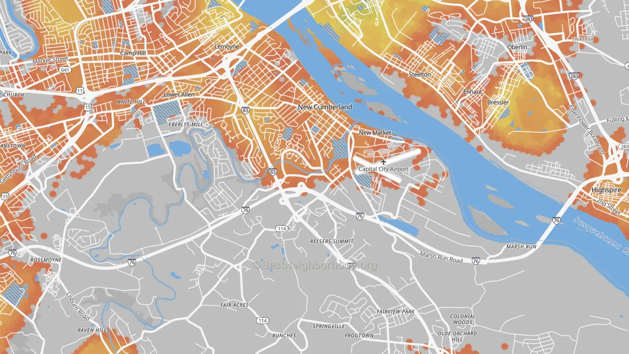 Bike Grade map of New Cumberland, PA