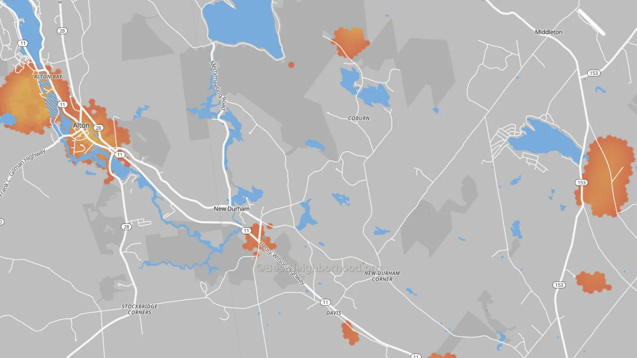 Bike Grade map of New Durham, NH