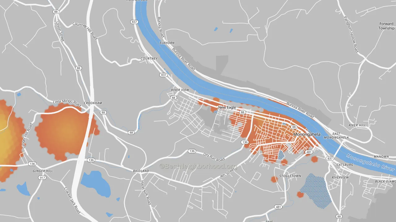 Bike Grade map of New Eagle, PA