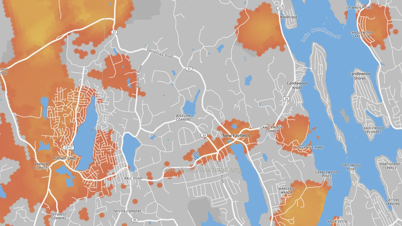 Bike Grade map of New Fairfield, CT