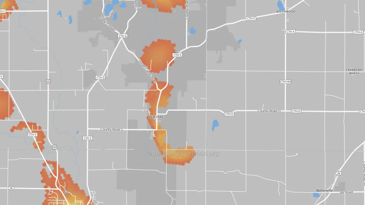 Bike Grade map of New Fane, WI