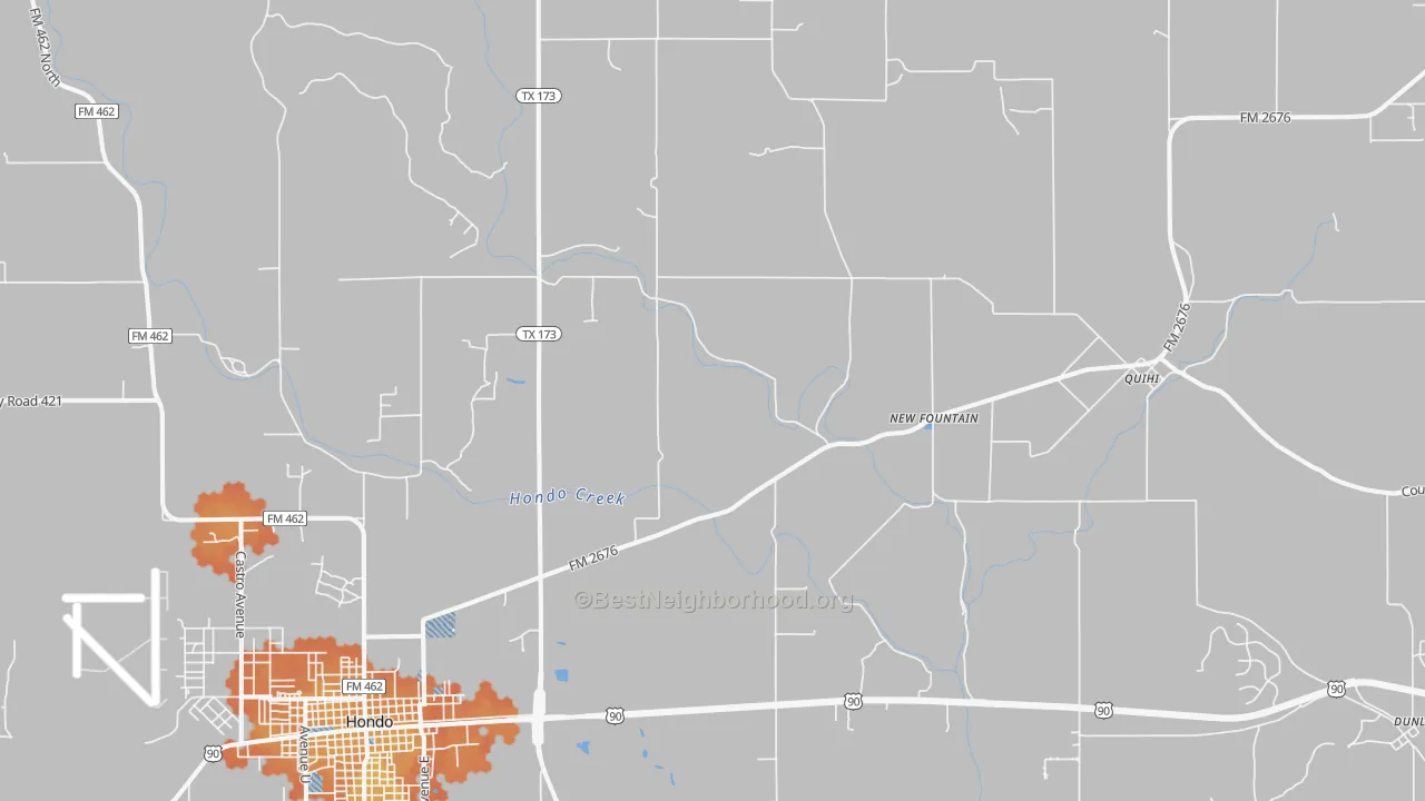 Bike Grade map of New Fountain, TX