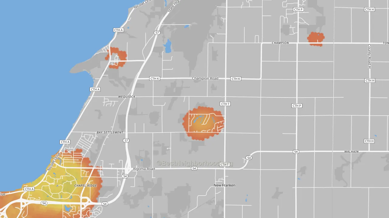 Bike Grade map of New Franken, WI