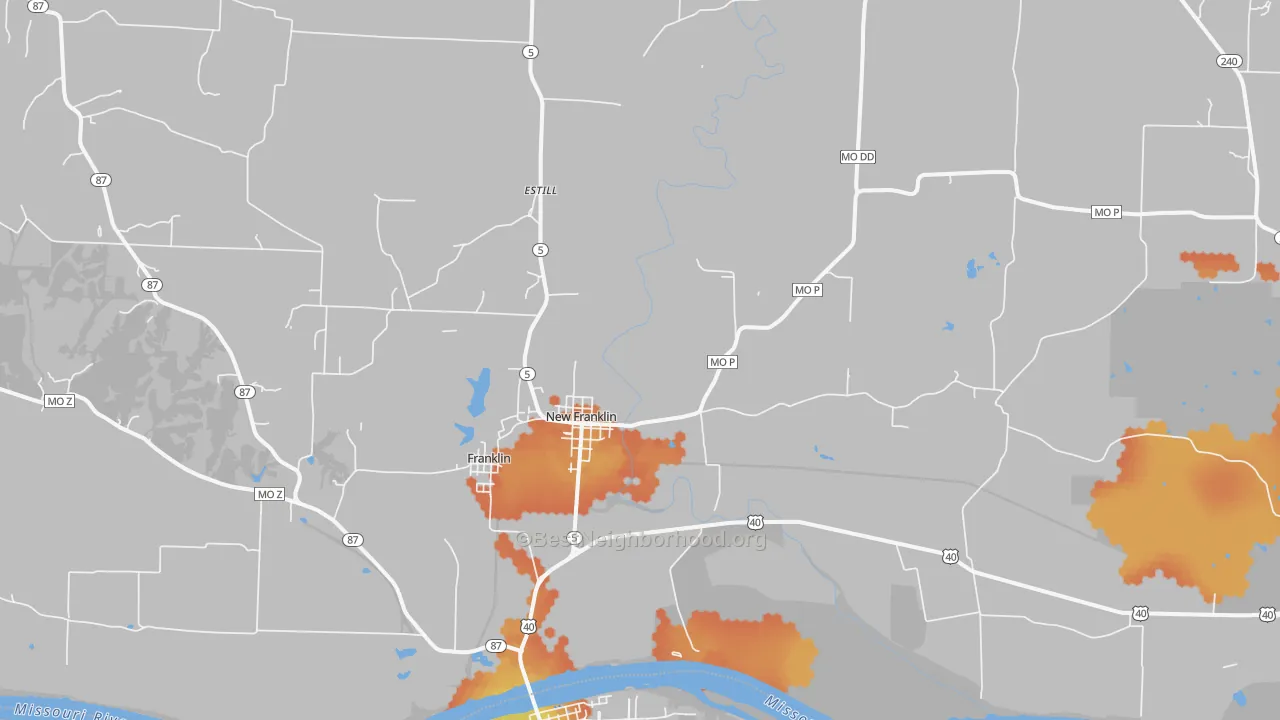 Bike Grade map of New Franklin, MO