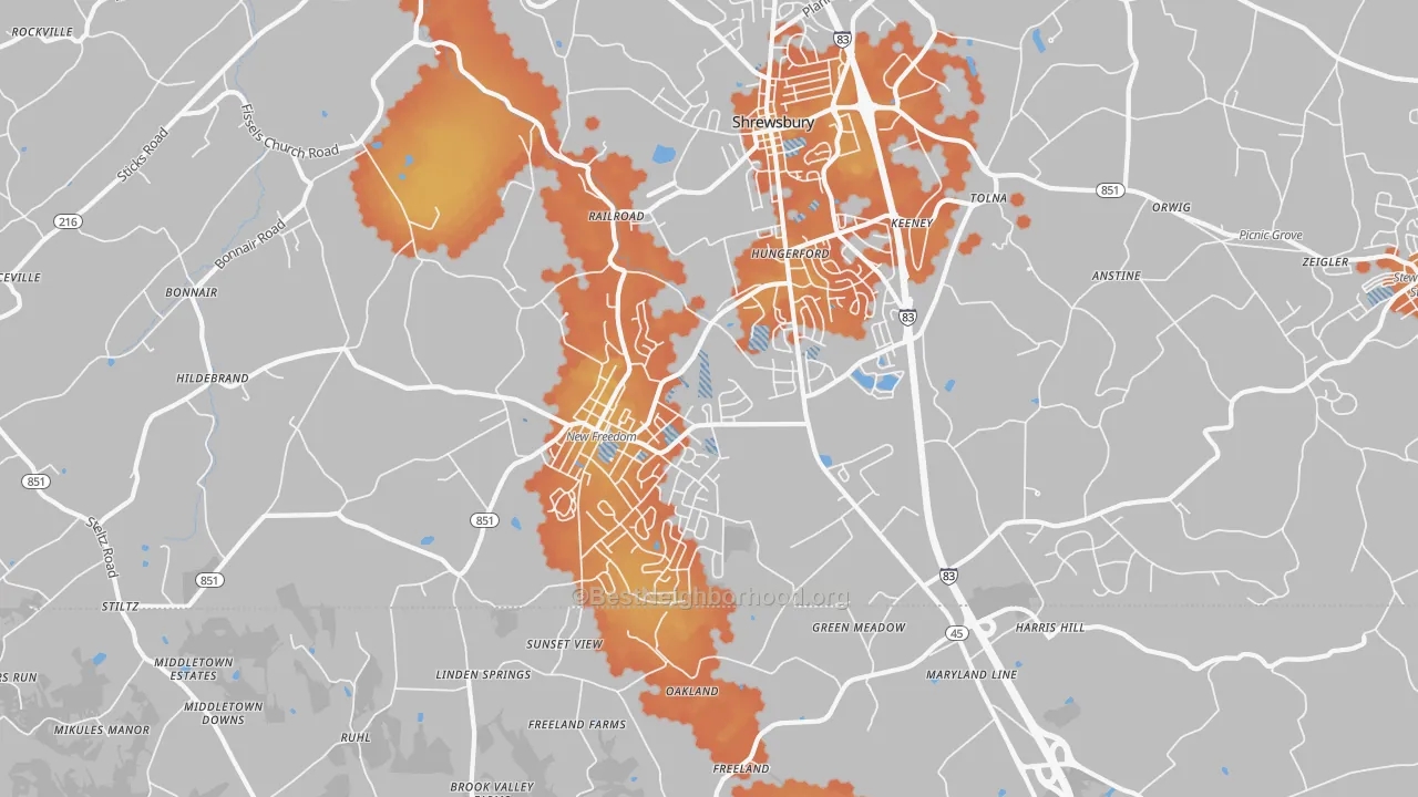 Bike Grade map of New Freedom, PA