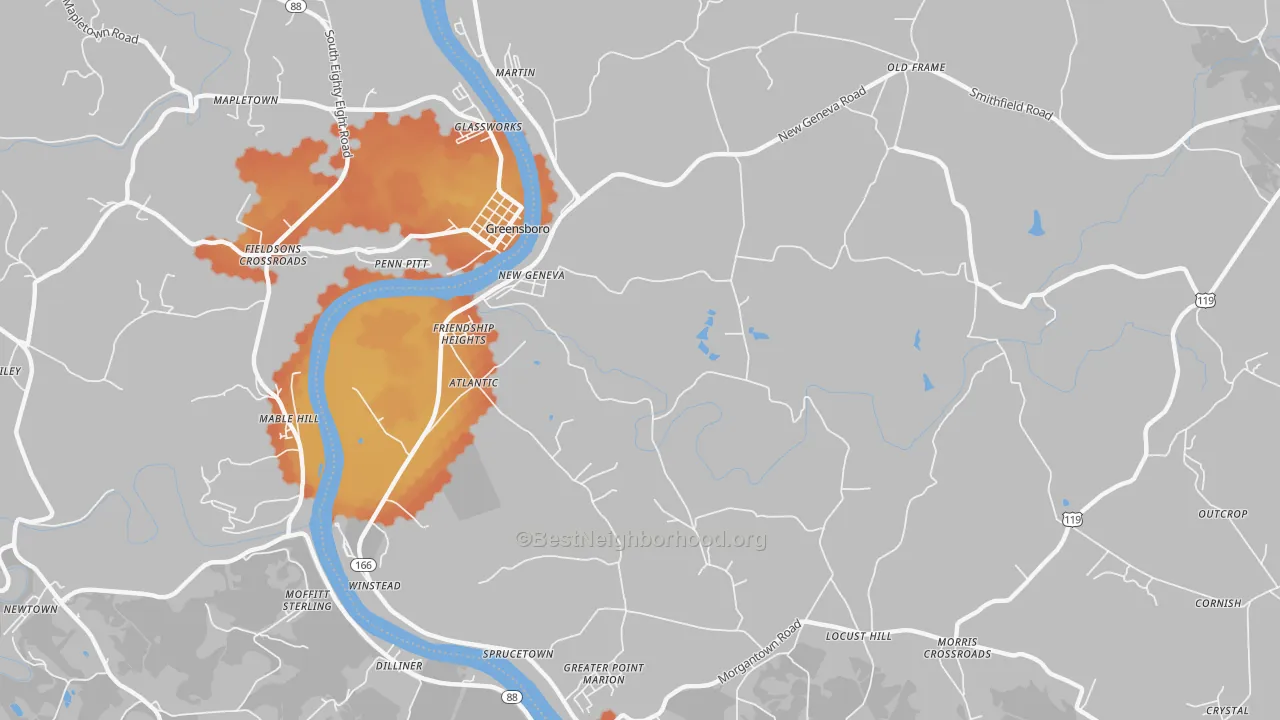 Bike Grade map of New Geneva, PA