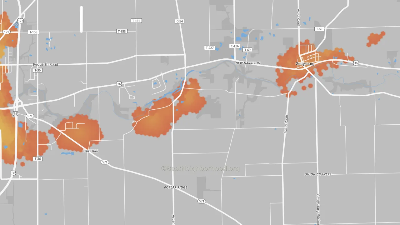 Bike Grade map of New Harrison, OH
