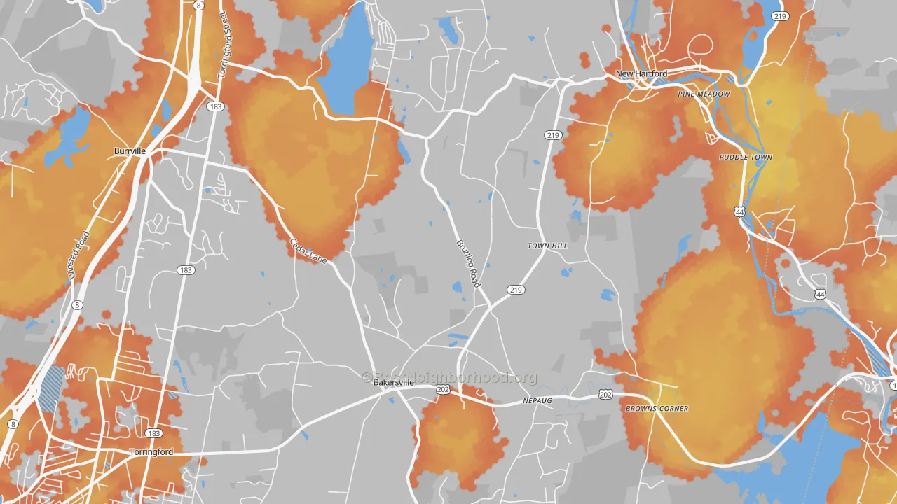 Bike Grade map of New Hartford, CT