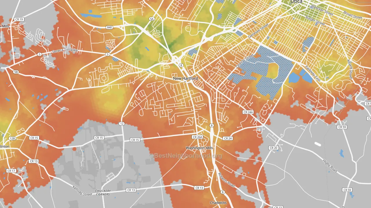 Bike Grade map of New Hartford, NY