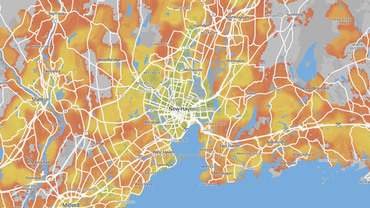 Bike Grade map of New Haven, CT