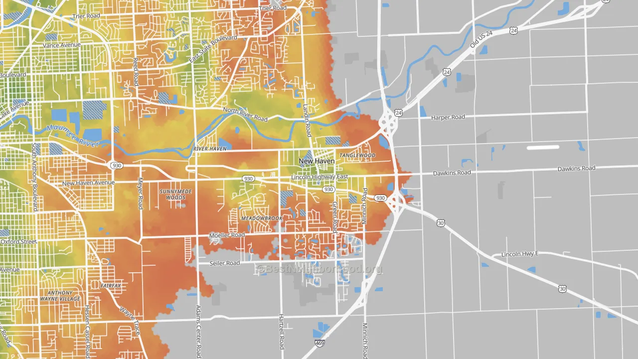 Bike Grade map of New Haven, IN