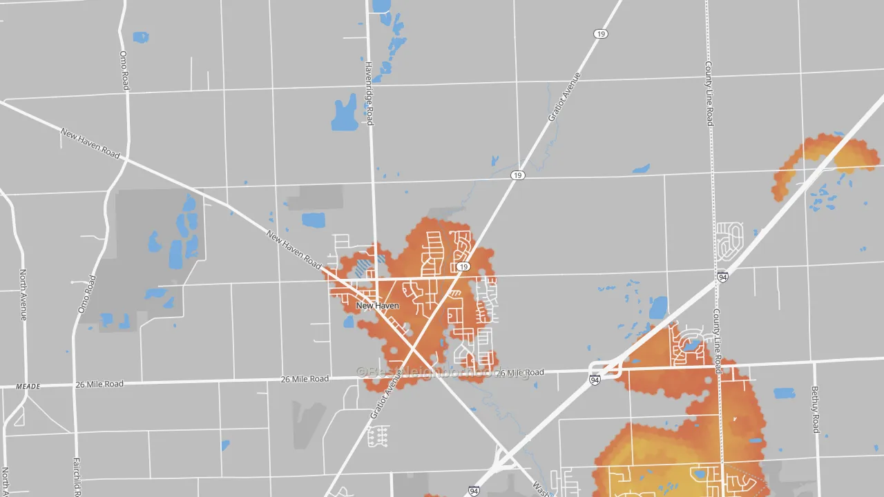 Bike Grade map of New Haven, MI
