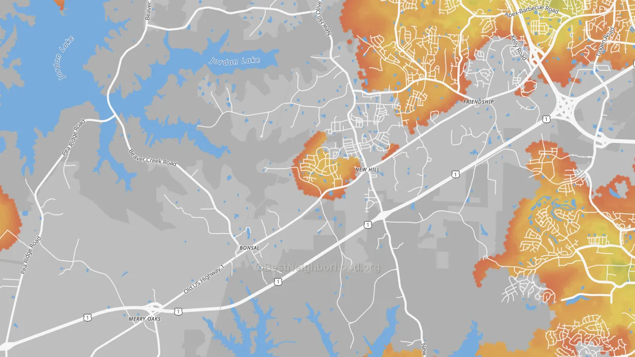 Bike Grade map of New Hill, NC