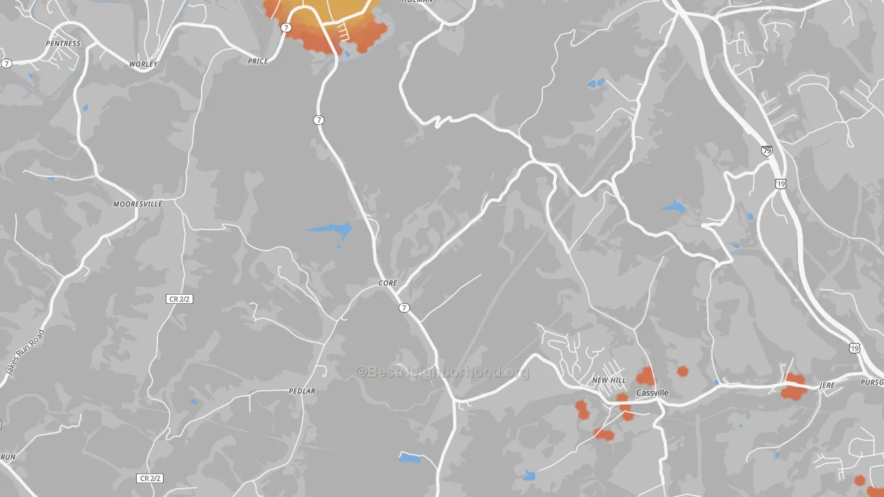 Bike Grade map of New Hill, WV