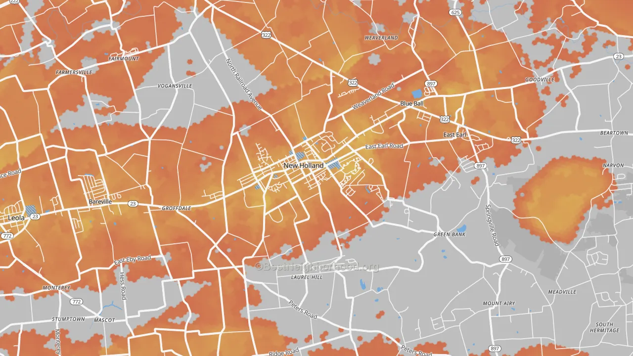 Bike Grade map of New Holland, PA