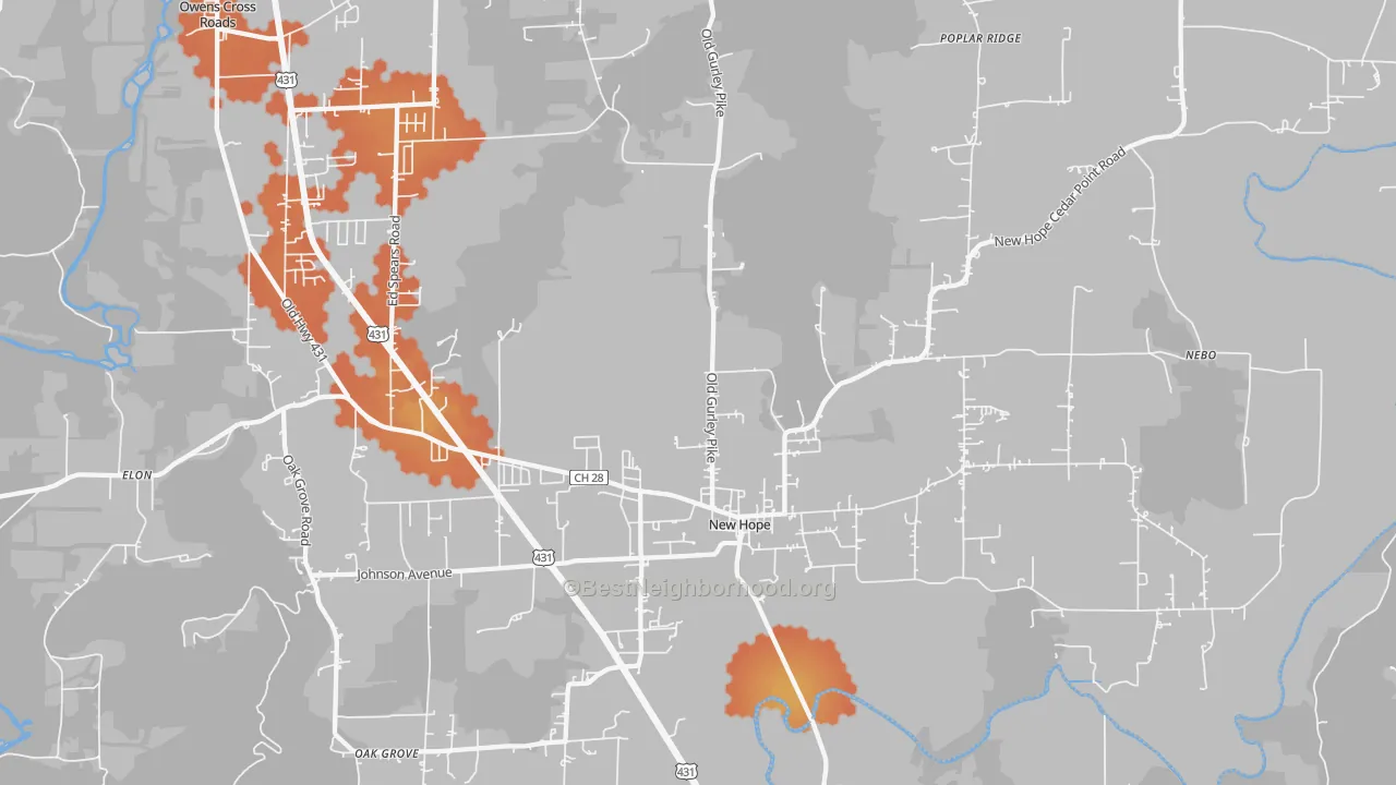 Bike Grade map of New Hope, AL