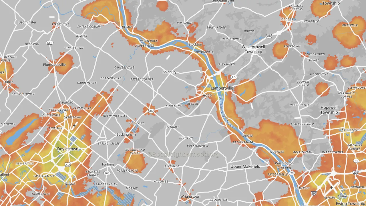 Bike Grade map of New Hope, PA