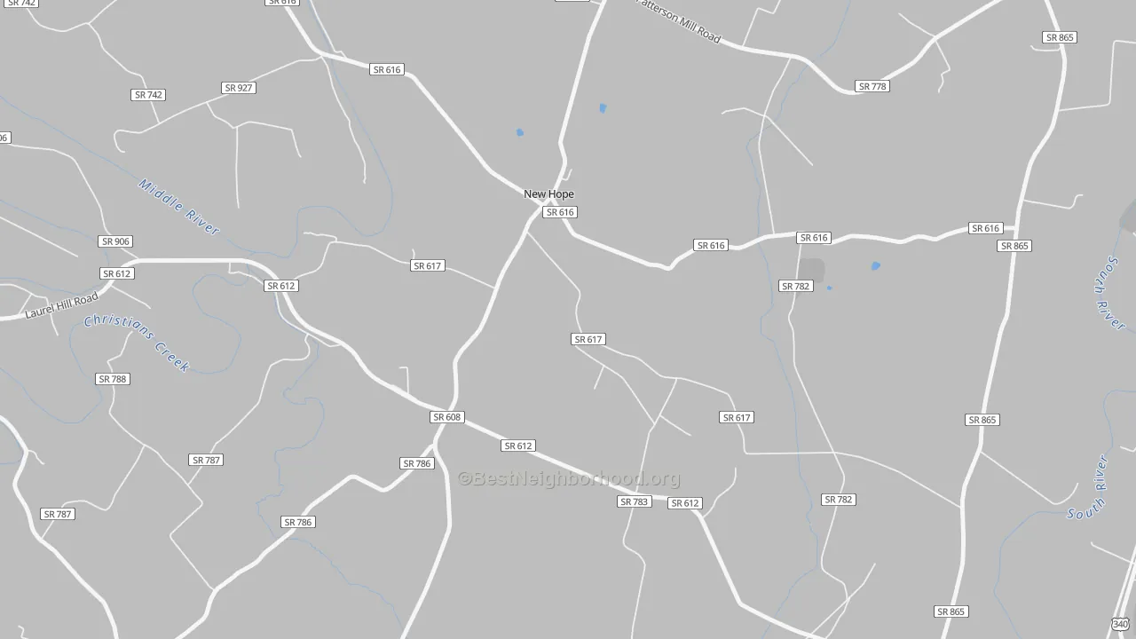 Bike Grade map of New Hope, VA