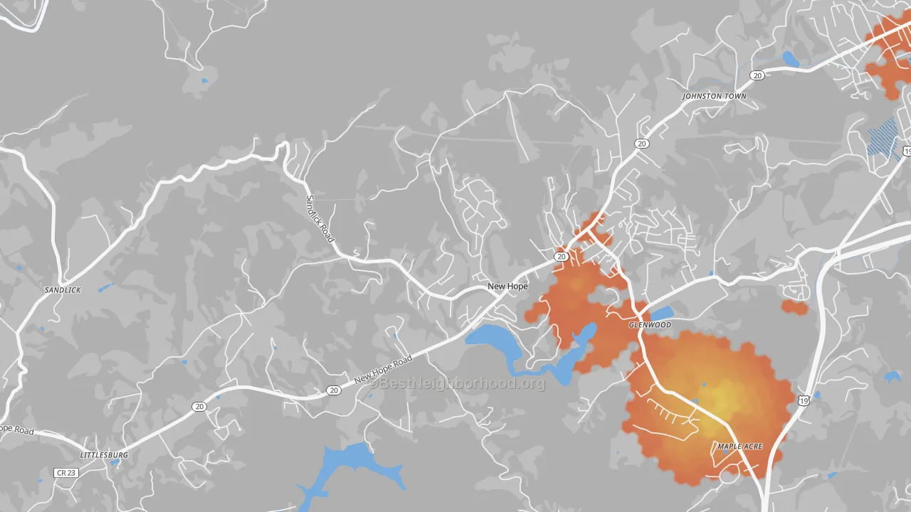 Bike Grade map of New Hope, WV