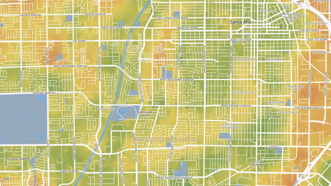 Bike Grade map of New Horizons, Santa Ana, CA