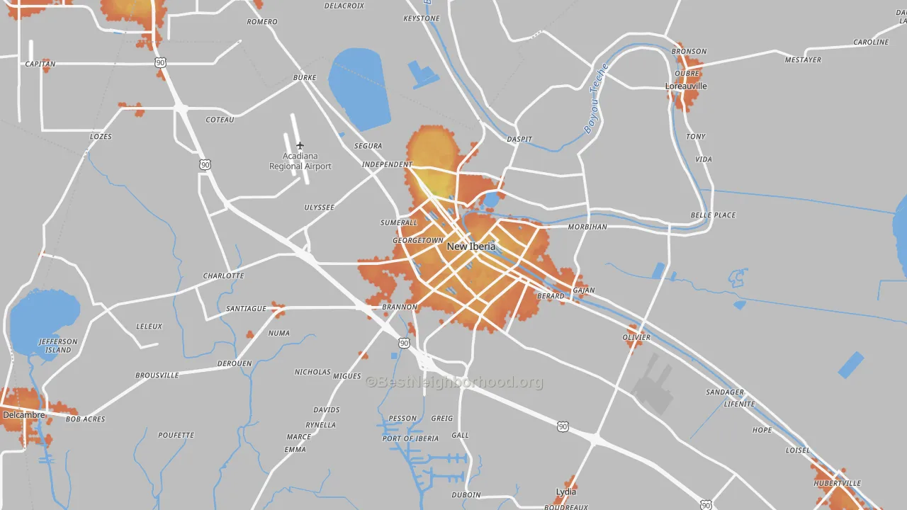 Bike Grade map of New Iberia, LA