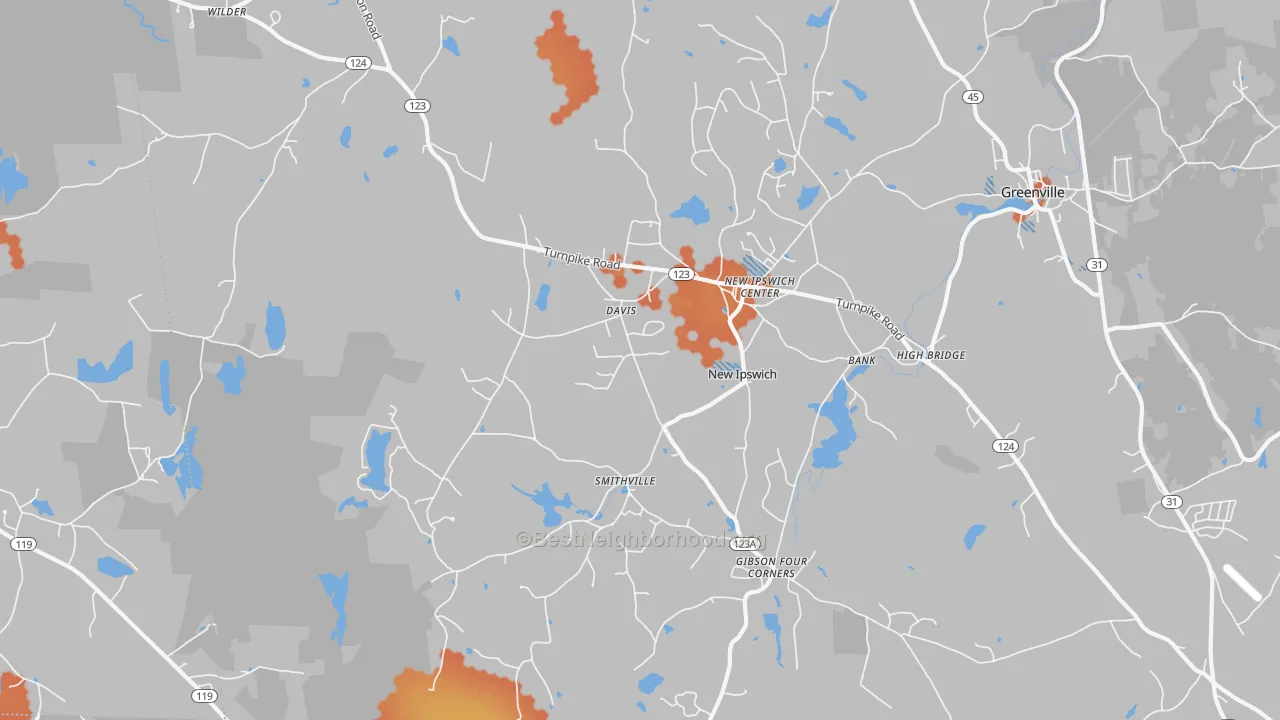 Bike Grade map of New Ipswich, NH