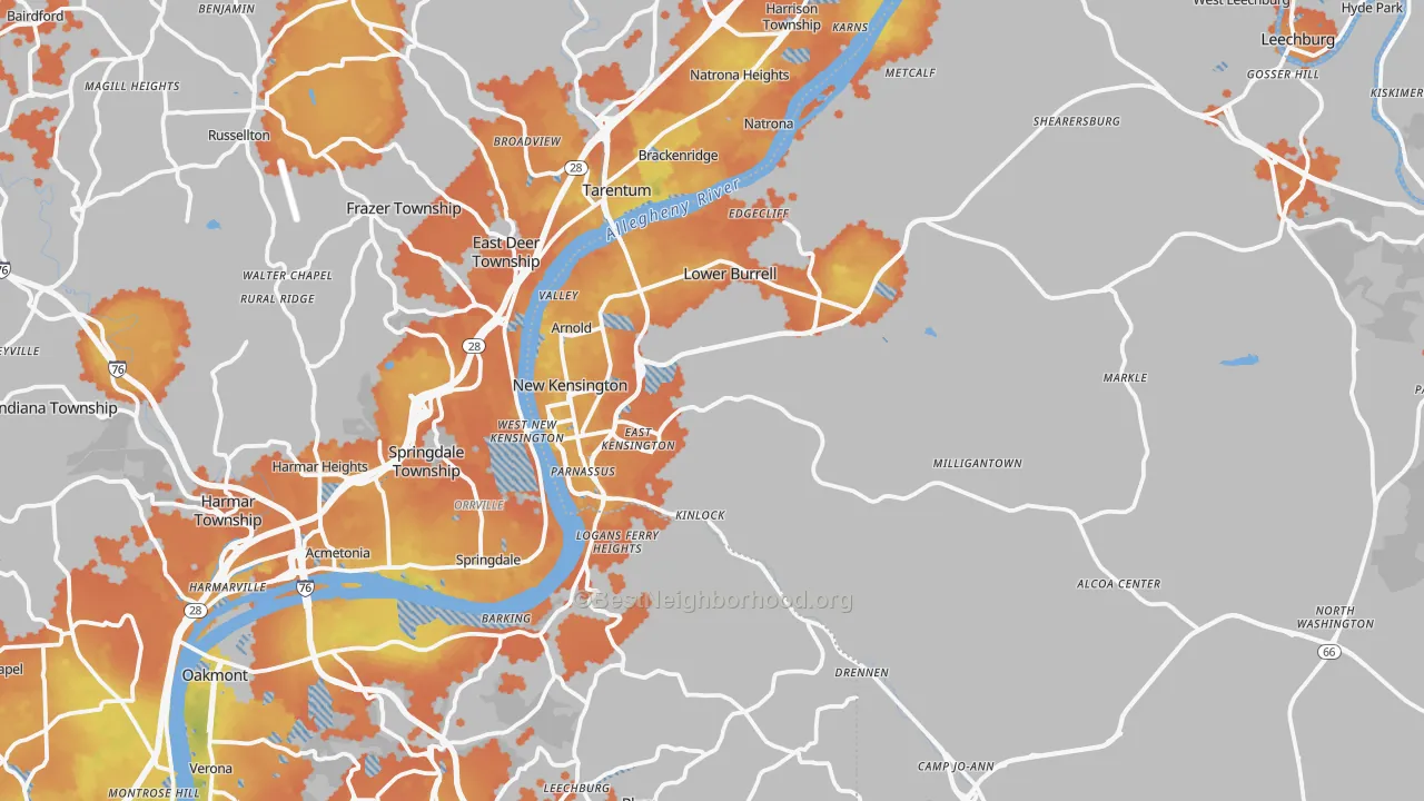 Bike Grade map of New Kensington, PA