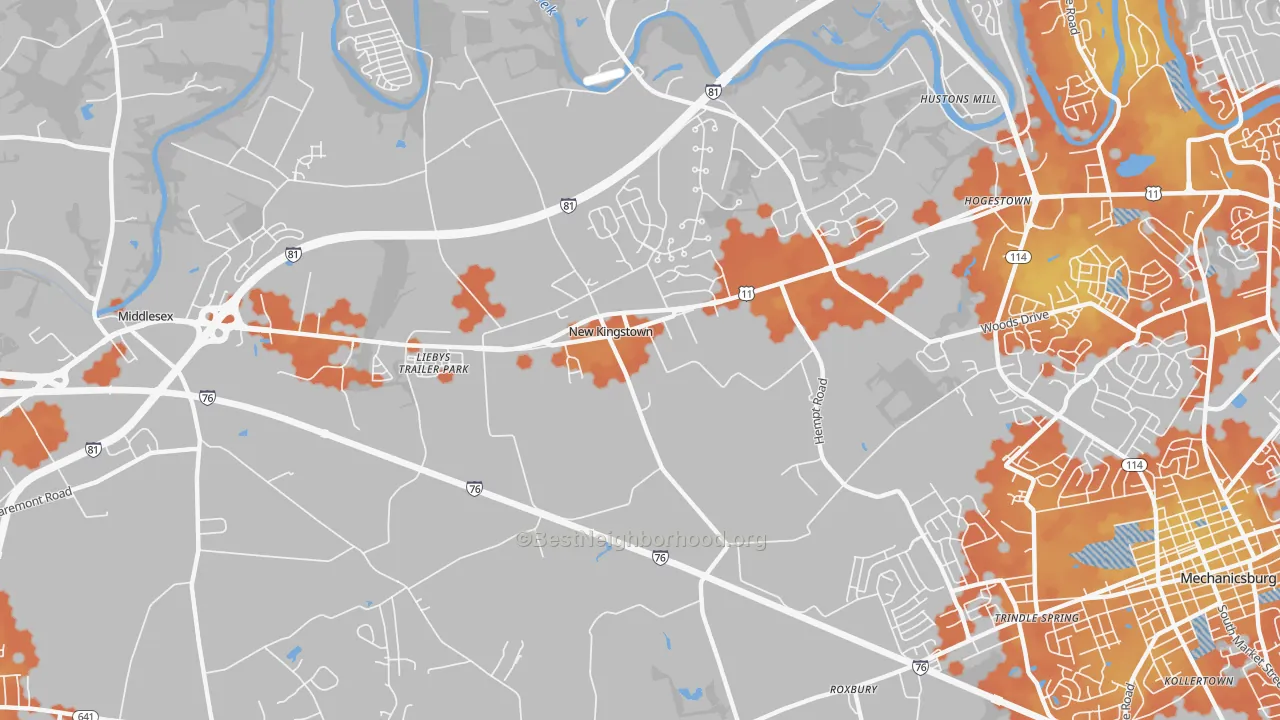 Bike Grade map of New Kingstown, PA