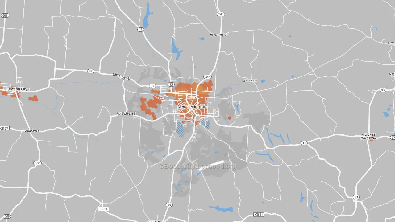 Bike Grade map of New Lexington, OH