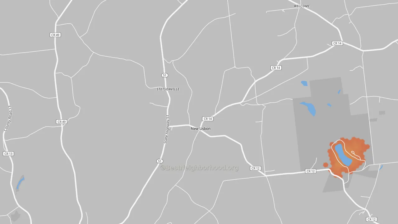 Bike Grade map of New Lisbon, NY