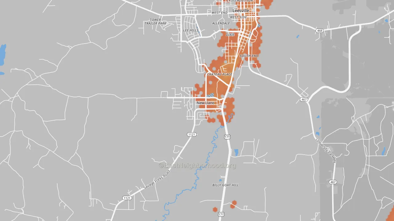 Bike Grade map of New Llano, LA
