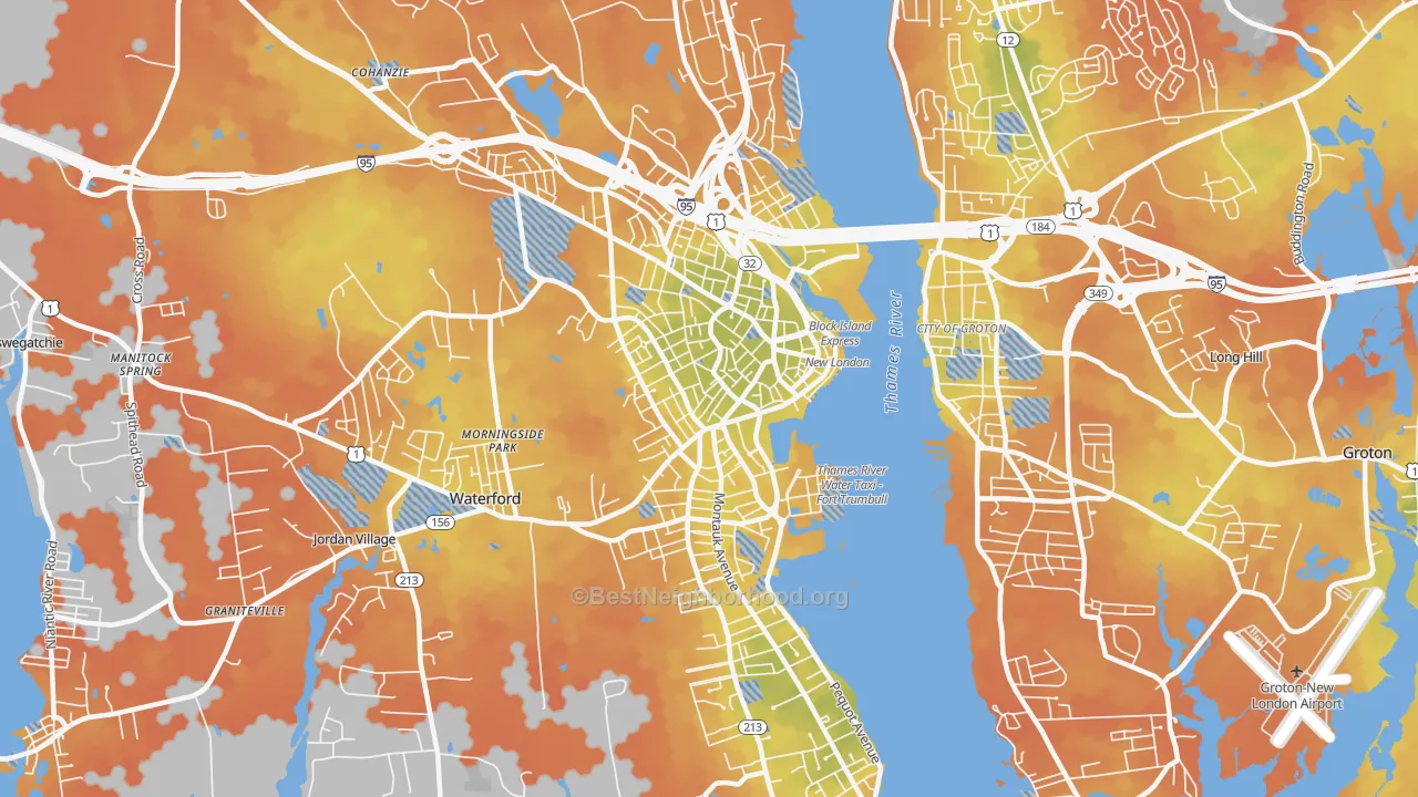Bike Grade map of New London, CT