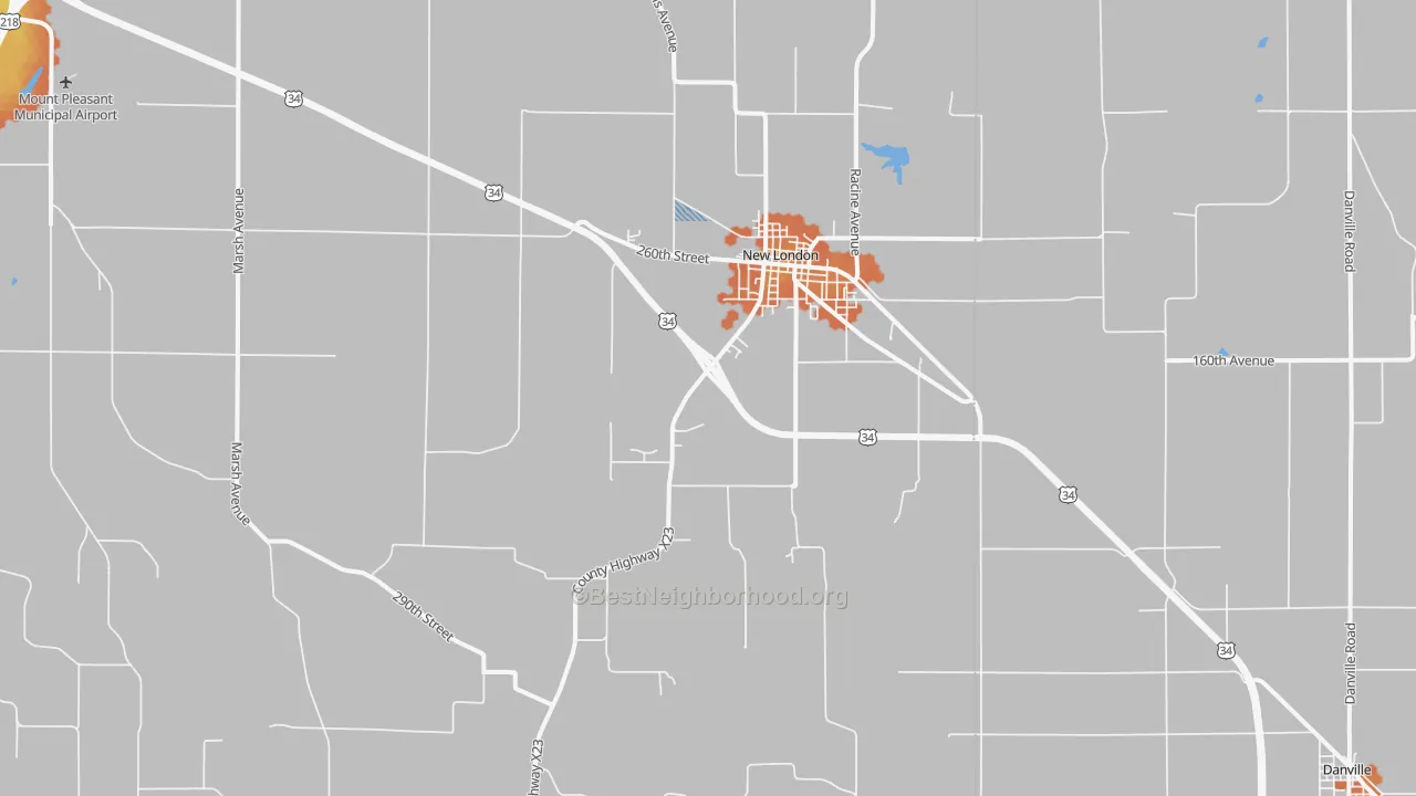 Bike Grade map of New London, IA