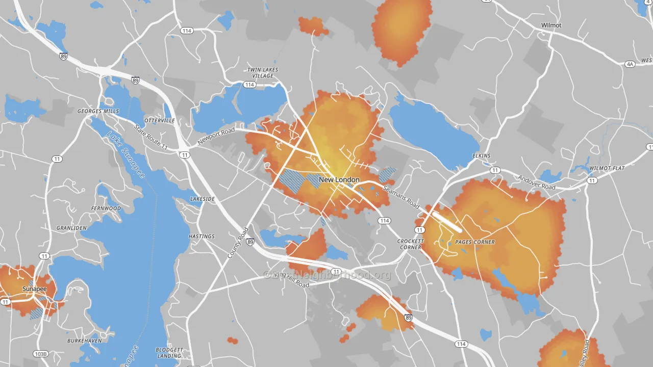 Bike Grade map of New London, NH