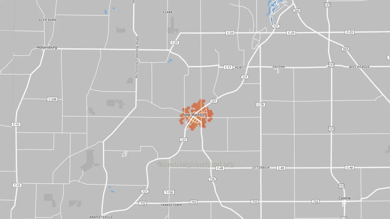 Bike Grade map of New Madison, OH
